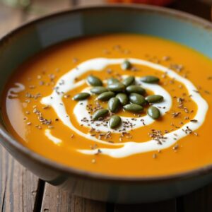 Vegetable soup with pumpkin seeds