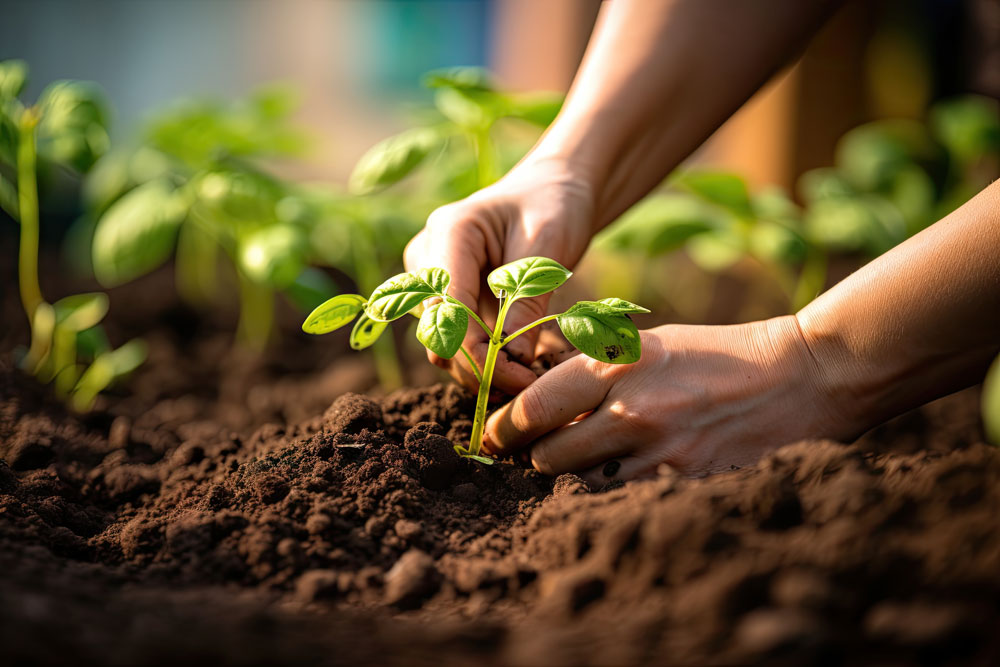 hands planting in dirt