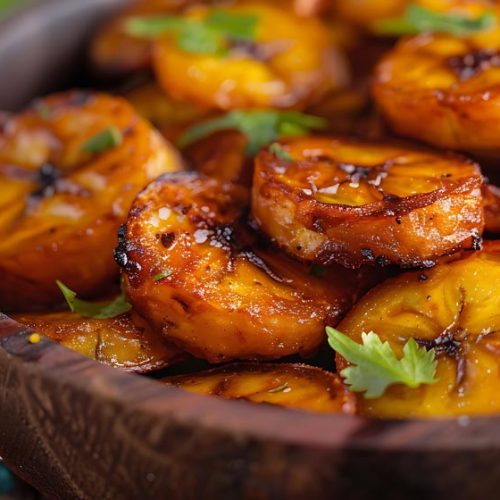 Fried plantains in a wooden bowl