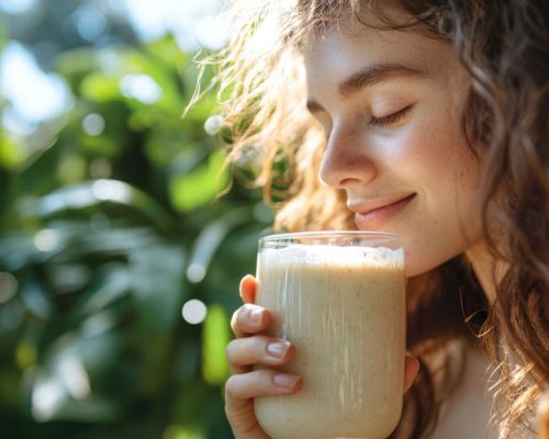 a woman enjoy a smoothie