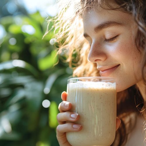 a woman enjoy a smoothie